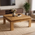 thumbnail image 4 of Finmind 39.4" Solid Wood Square Coffee Table, Farmhouse Center Table with Recessed Edge for Living Room, Easy Assembly, Natural Brown, 4 of 7