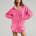 thumbnail image 4 of AherBiu Sequin Shirts for Women Long Sleeve Lapel V Neck Sparkly Oversized Party Tops Glitter Blouse Club Wear, 4 of 5