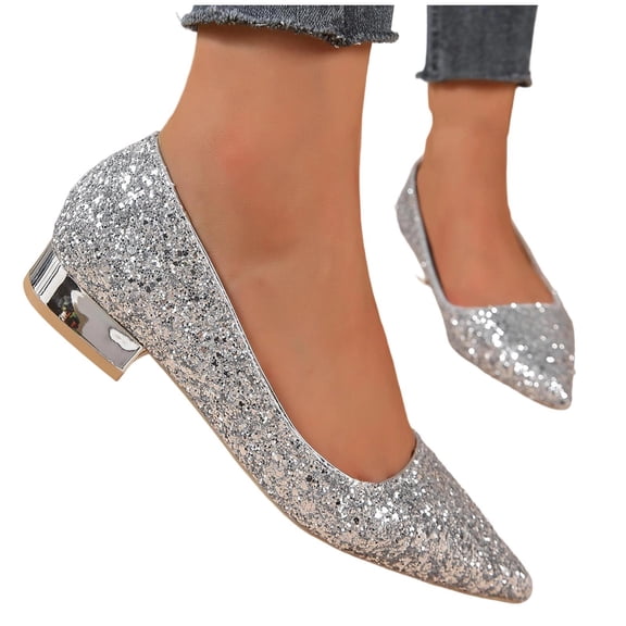 ZACPNCV Womens Plus Size Sequin Pumps Pointed Toe Block Heel Comfort Wedding Dress Shoes