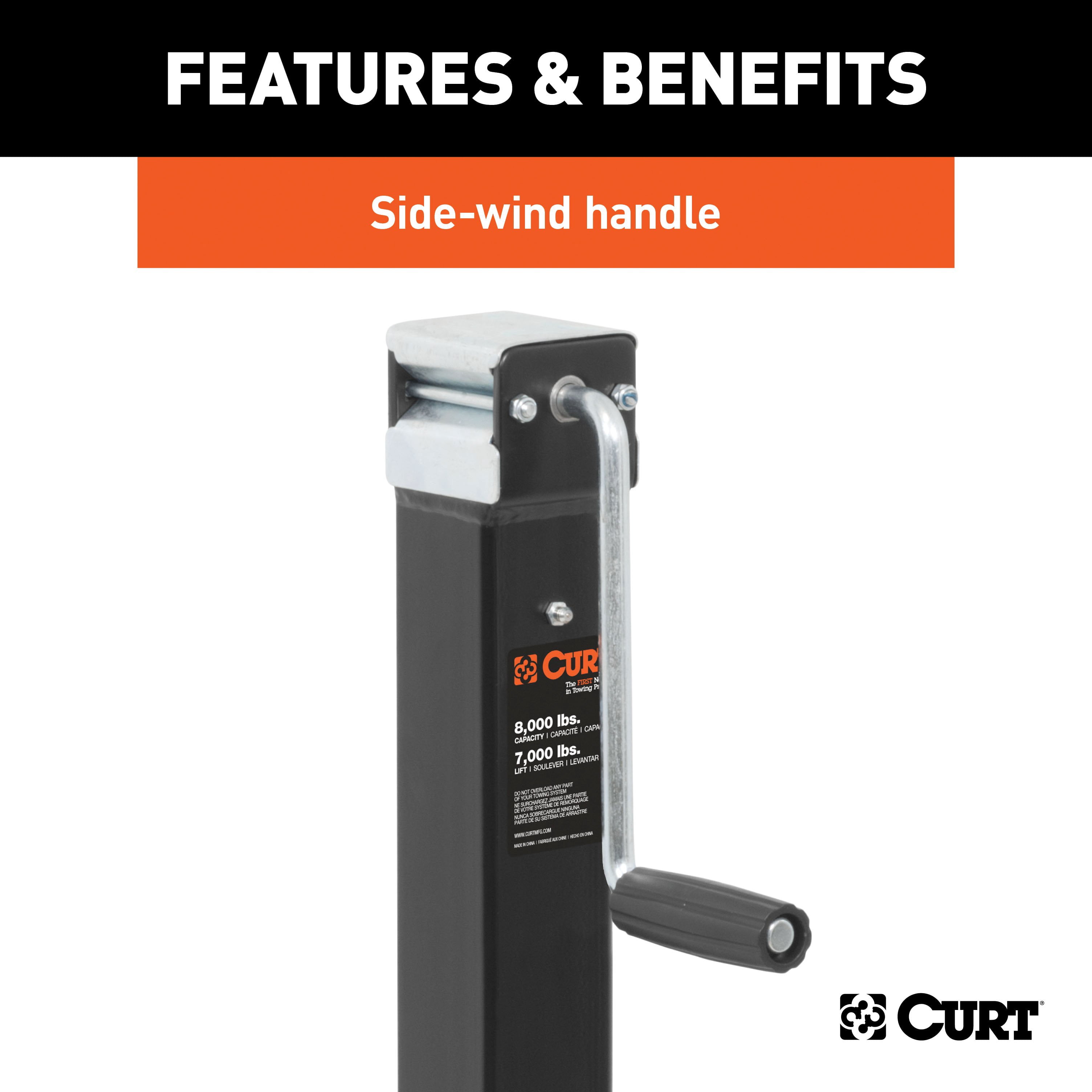 CURT 28575 Direct Weld On Heavy-Duty Trailer Jack, 8,000 lbs. 15 Inches Vertical Travel