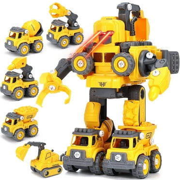 Oulepu-US 5-in-1 Transformer Robot Toys, DIY Construction Toys Truck Take Apart Toys with Light for Kids , Excavator Toys STEM Educational Toys for  Boys Girls Kids Birthday Gifts