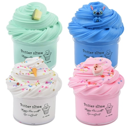 Kit with 4 Pack Butter Slime, Super Soft and Non-Sticky Cloud Slime for Girls Boys, Kids Party Favors Slime Toys