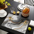 thumbnail image 3 of Gray White Gold Marble Pattern Summer Placemats Table Placemats Set Of 6-Linen Kitchen Washable Placemats Table Mats 11.8"x17.7" Non-Slip Heat Resistant, 3 of 5