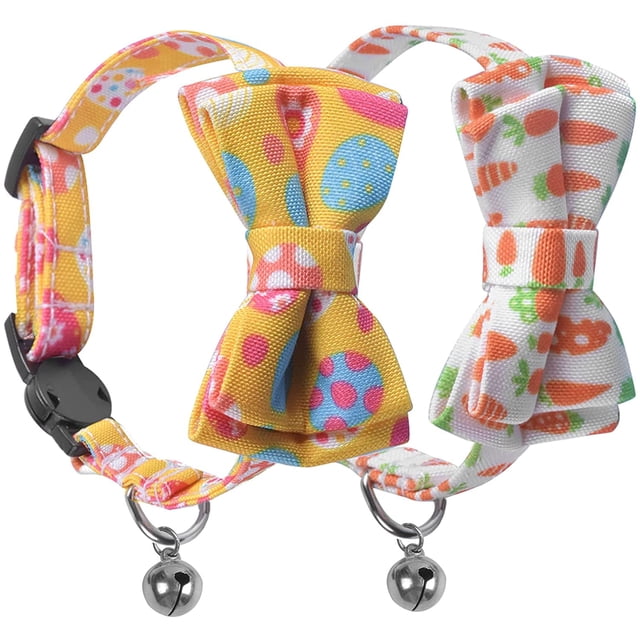 2Pcs Cat Collar With Bell And Bow Tie Adjustable Anti Strangling Cat Collar Cat Collars With Bell Kitten Collar With Bell And Safety Buckle Puppy Collar
