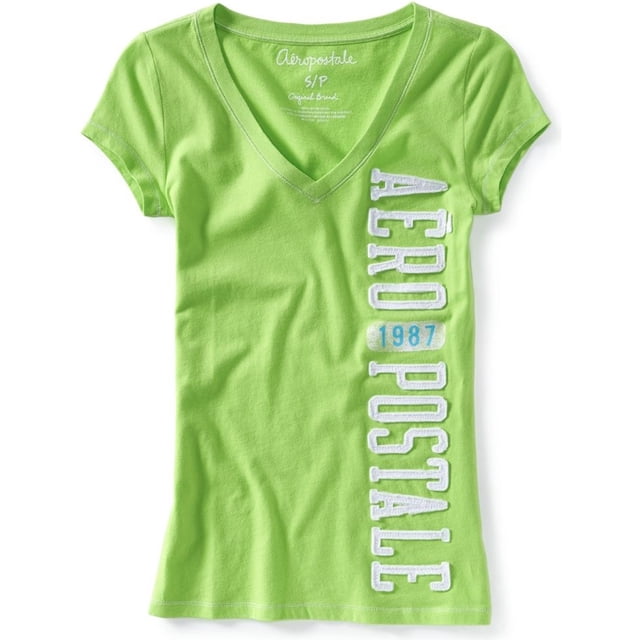 Camiseta gráfica con cuello en V para mujer de Aeropostale, verde, grande