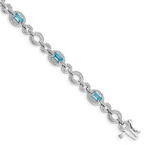 Primal Silver Sterling Silver Rhodium-plated Diamond and Light Swiss Blue Topaz Oval Bracelet