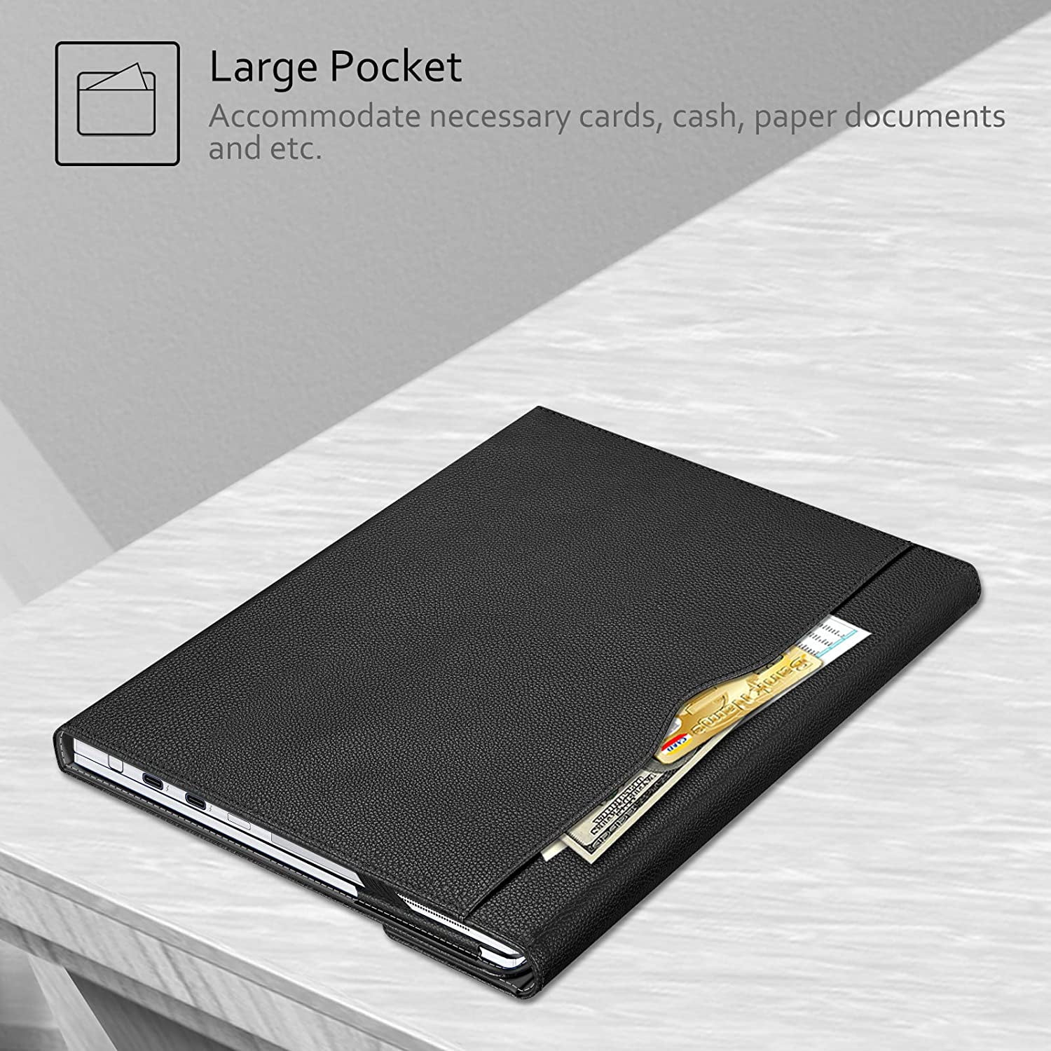 Sleeve Case for 13.3" Samsung Galaxy Book Flex 13.3 NP930QCG / Samsung Galaxy Chromebook 13 XE930QCA - PU Leather Portfolio Book Cover, Black