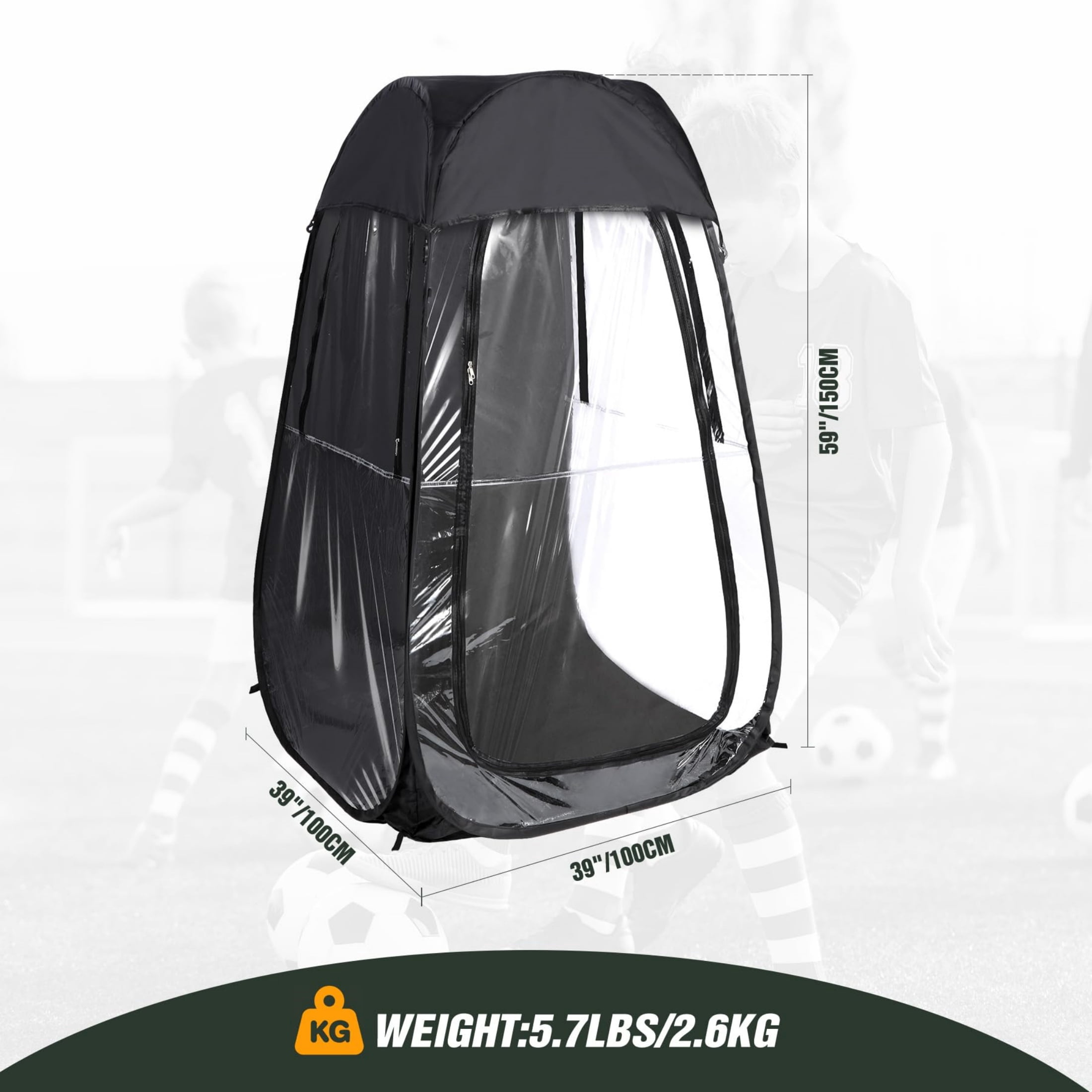 REDCAMP Sports Tent Pop-Up Shelter, 1 Person All-Weather Tent, Waterproof Windproof Rain Pod, Instant Setup Clear Pop-Up Shelter for Soccer, Baseball, Fishing, Black