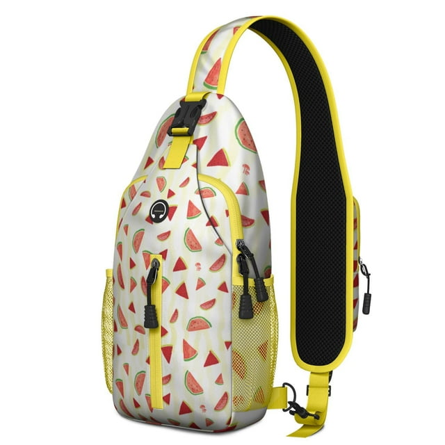 Cute Watermelon Print Sling Backpack for Summer, Tropical Fruit Pattern Crossbody Daypack, Watermelon Lovers Sunshine Beach Design, Aesthetic and Lightweight Adjustable Strap