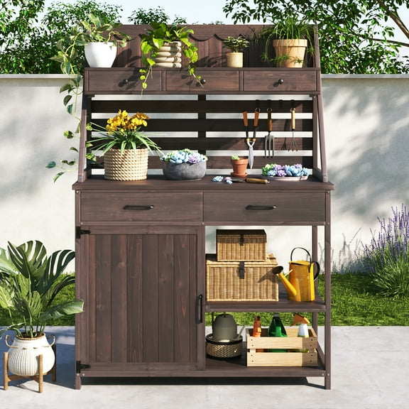 Olurrisa Outdoor Grill Cart with Stainless Steel Tabletop, Storage, Patio Kitchen Island with Wheels, Hooks, and Spice Rack, Waterproof Outdoor Grill Table, Movable BBQ Serving Cart Rolling Bar Cart