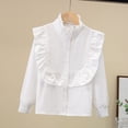 thumbnail image 4 of FAHXNVB Girls School Uniform T-Shirts Casual Long Sleeve Pearl Bow Ruffle Collar Button Down Shirts Casual Fashion Schoolr Tees 5-14 Years, 4 of 8