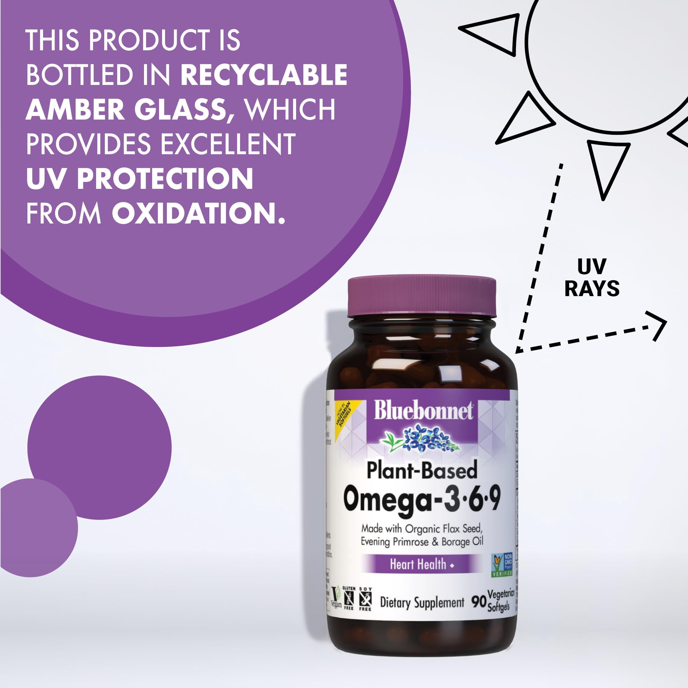 Bluebonnet Plant Based Omega 3-6-9-1000mg for Heart Health* – Cold Pressed Oil – 90 Days