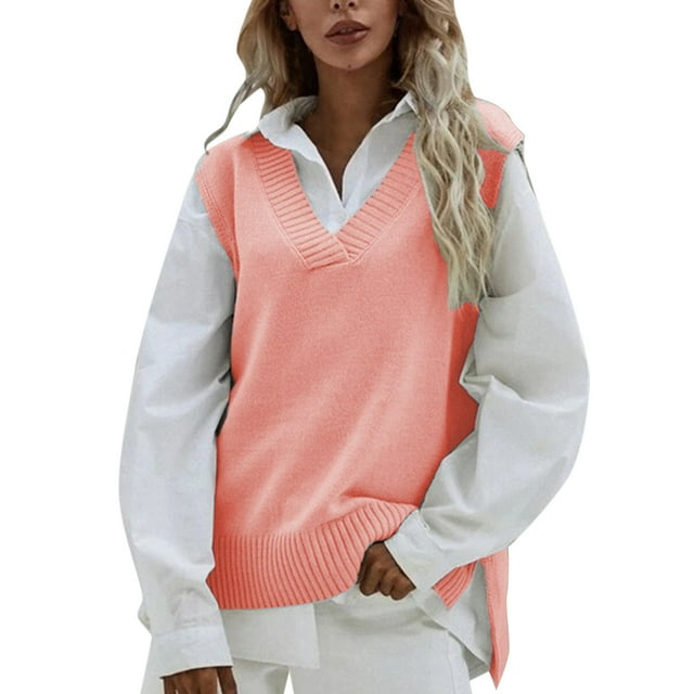 Débardeur Décontracté Sans Manches Col en V Tricoté Côtelé Chandail-Over Blouse