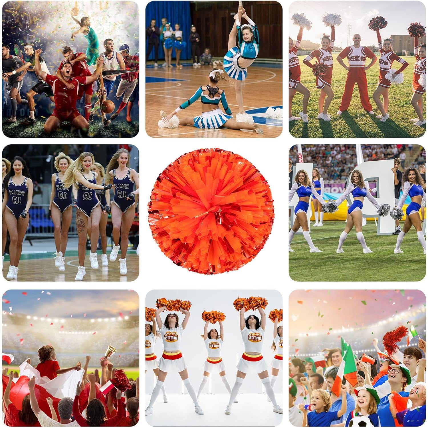 8 PCS Metallic Cheerleading Pom Pom for Team Spirit Sports Dance Cheering Kids Adults-Ring Style