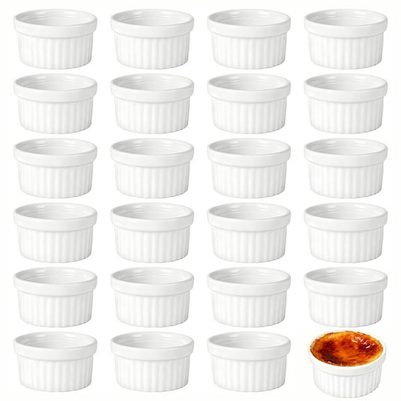 24 Pcs Mini Ramekins, Ceramic Striped Dipping Bowls, Small Condiment Dishes, Individual Portion Cups, Oven Safe for Charcuterie Boards, Stackable