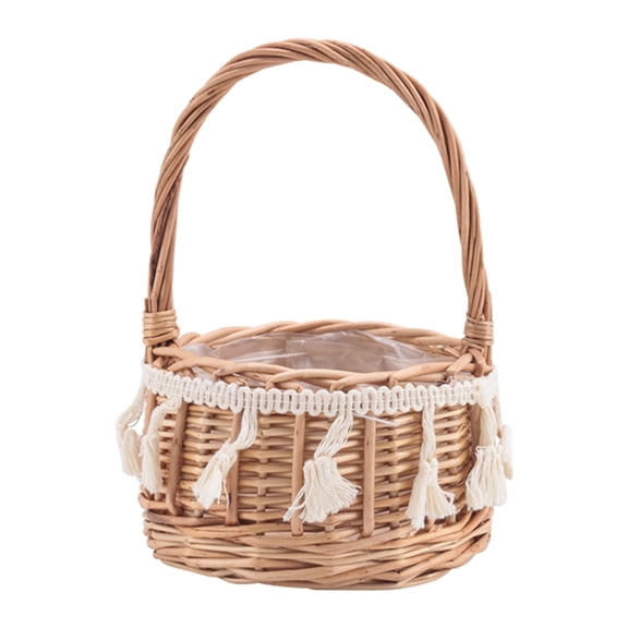 Woven Storage Basket and Ribbon Wedding Flower Girl Baskets Wicker Rattan Flower Basket for Home Garden Decor,1 x basket,as shown