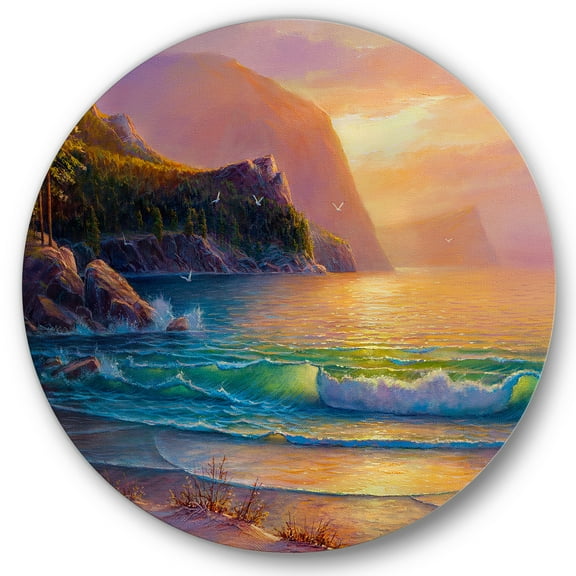 Designart 'Romantic Beach During Warm Evening' Nautical & Coastal Circle Metal Wall Art 36x36 - Disc of 36