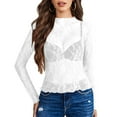 thumbnail image 2 of Womens Lace Long Sleeve Mesh Tops Mock Neck Sheer Blouse Sexy See Through Floral Layering Tee Shirt, 2 of 6