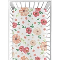 Sweet Jojo Designs Watercolor Floral Peach and Green Fitted Crib Sheet