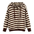 thumbnail image 4 of Women Hooded Button Front Knit Cardigan Top,Striped Outerwear Knitted Hooded,Oversized Drawstring Long Sleeve Loose Soft Sweater Coat,Fall Winter Warm Daily Blouse Business Casual Outfits Brown, 4 of 4