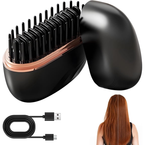 Portable Mini Hair Straightener, Rechargeable Hot Comb with Anti-Scald Shell and 3 Temp Settings for Styling at Home or On The Go