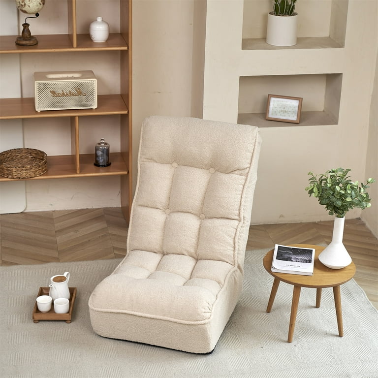 Single Folding Sofa Reclining Chair Adjustable Linen Upholstered Floor Lazy Sofa Recliner Chair Tatami Leisure Reading Chair TV Chair for Living