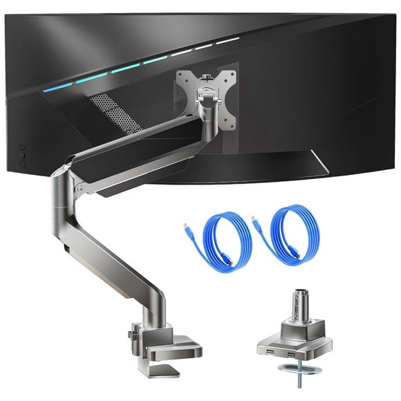 Brazo de Monitor WALI Plateado Ultrawide para Pantallas Curvadas de 13 a 49 Pulgadas con Puertos USB
