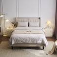 thumbnail image 4 of Ktaxon Full Platform Bed Frame with USB Charging, Upholstered Bed, Wingback Headboard/No Box Spring Required/Wood Slat Support/Easy Assembly/Beige, 4 of 13
