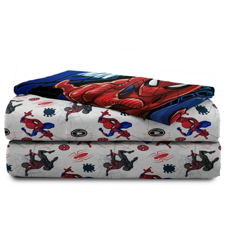 Spider-Man Kids 3-Piece Twin Sheet Set, Microfiber, White, Marvel