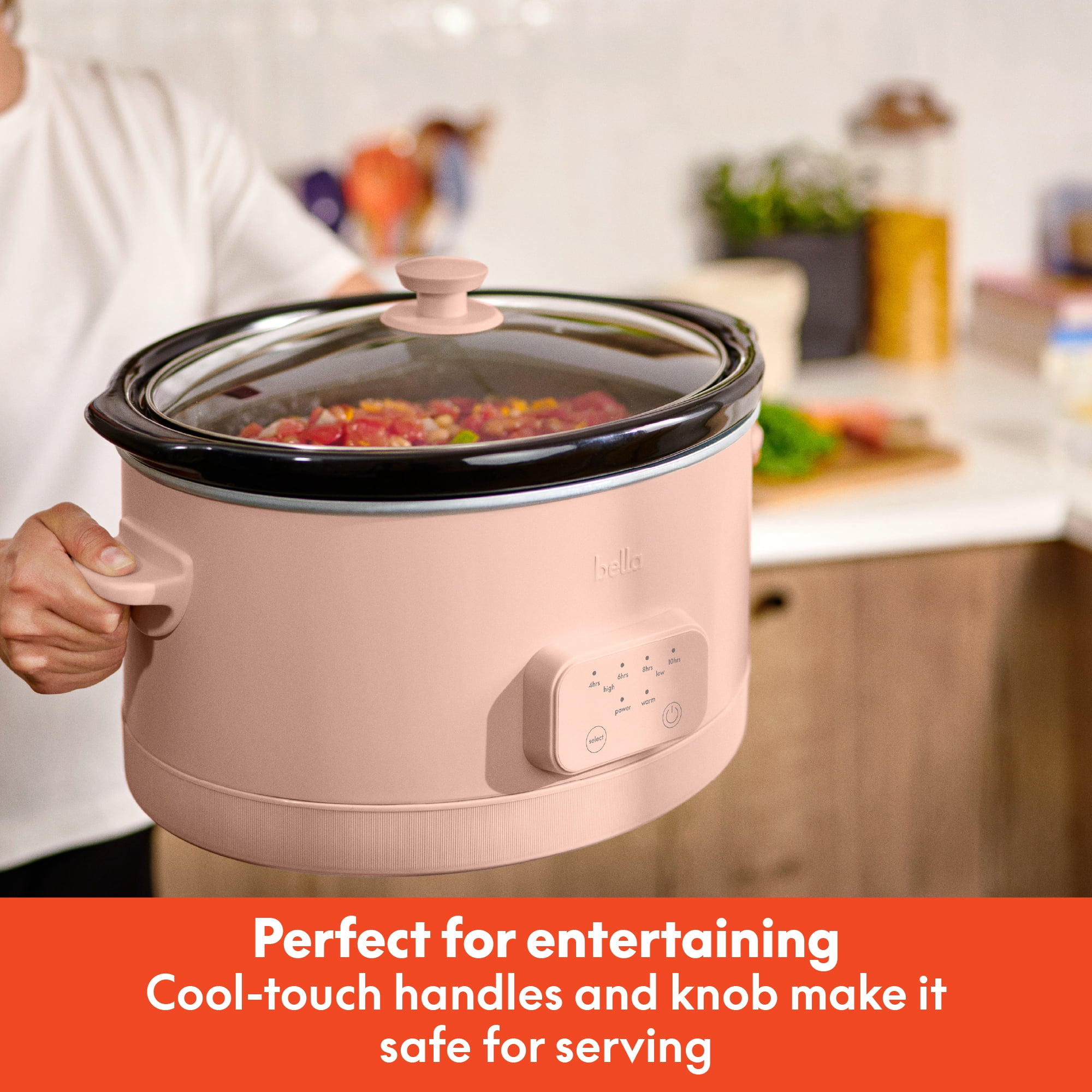 bella 6 Qt Digital Programmable Slow Cooker with Ceramic Nonstick Coating, Adjustable Temperature & Cooking Time, Dishwasher Safe Pot & Tempered Glass Lid, Blossom