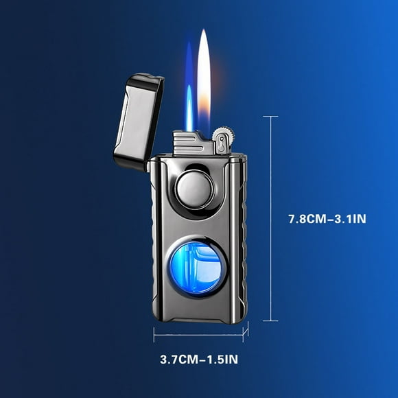 Men's Lighter in Clearance Flame Lighter with LED Blue Light Visible Tank, Windproof Gas Torch Lighter, Fire Butane Lighter with a Gift Box, Gifts for Men Multi-color-b