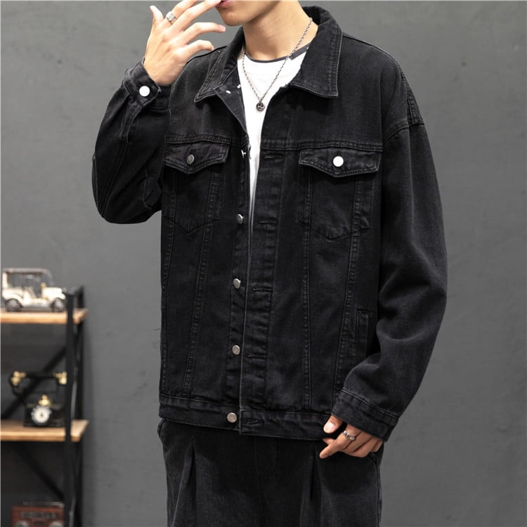 OmicGot New Denim Jacket Men Vintage Jean Coats Streetwear Fashion Jean Jacket Men Turn Down Collar Denim Outerwear Cotton Bomber Jacket Walmart