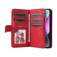 thumbnail image 5 of Allytech Flip Wallet Case for iPhone 15, Vintage PU Leather Folio Stand Shockproof Zipper Pocket 9 Cards Slots Protective Wallet Case Cover for Apple iPhone 15 6.1" - Red, 5 of 13