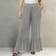 thumbnail image 2 of KHONTS Women's Wide Leg Pants Flowy Boho Elastic High Waist Ruffle Hem Palazzo Pants Plus Size Pleated Vacation Pants GY2 XXXL, 2 of 4