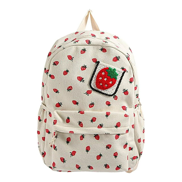 Trendy Tool Kit for Home, Sweet Strawberry Backpack Cute Corduroy Travel Daypack 18L Large Capacity Multi Pocket Lightweight Rucksack for Work Business