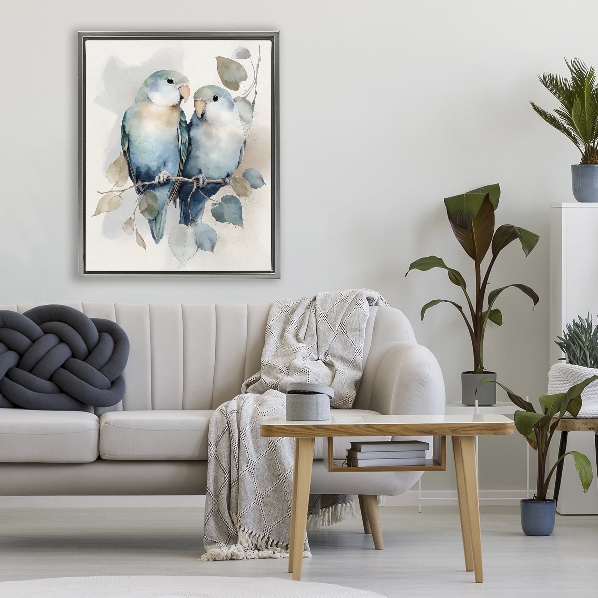 Stupell Industries Blue Bird Lovers Gray Framed Floater Canvas Wall Art, design by Franklyn Gregory