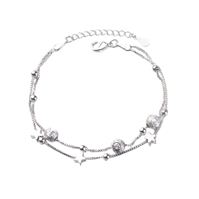 Fiudx Pulsera de Doble Capa con Cuentas de Transferencia, Cuentas Redondas y Estrella de Cinco Puntas.