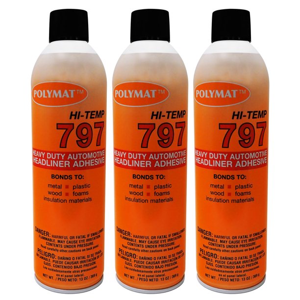 QTY3 Polymat 797 HiTemp Spray Glue Adhesive Can BONDS FLEXIBLE FOAM TO