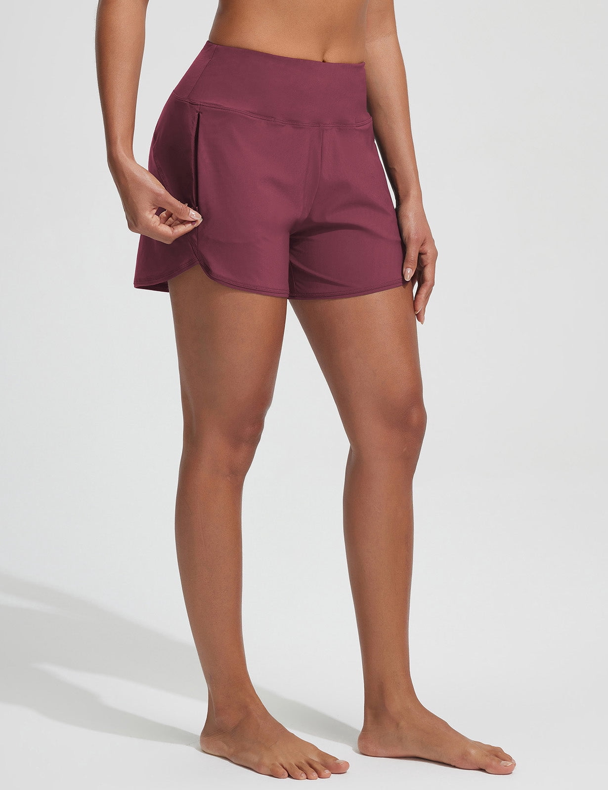 baleaf Swim Shorts for Women High Waisted Board Shorts Tummy Contol Swim Bottoms for Swimming with Liner Zipper Pockets Quick Dry UPF 50+ Wine Red XL