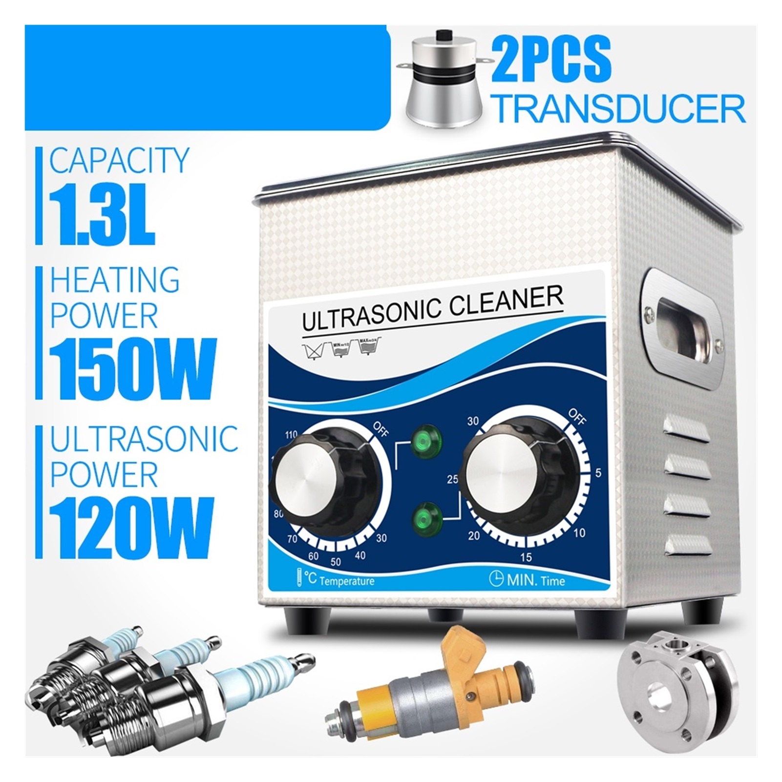 1.3L Jewellery Ultrasonic Cleaner 120W 40khz Sonic Cleaner For Home Spare Parts Oil Rust Injector Fuel Nozzle Spark ,Strong Cleaning