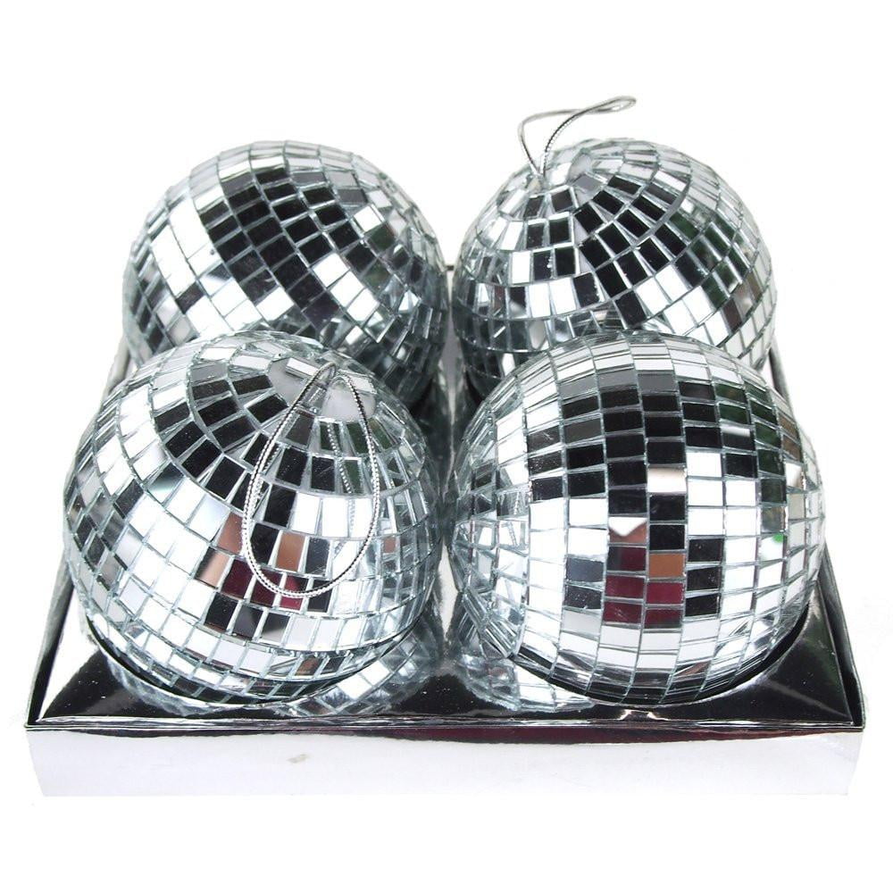 Mirror Disco Ornament Balls, Silver, 4Inch, 4Piece