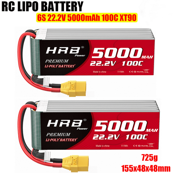 2pcs HRB 22.2V 6S 5000mAh LiPo Battery  100C XT90 for RC Truck Helis EDF Jet