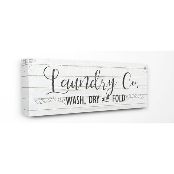 The Stupell Home Decor Collection Laundry Co. Wash Dry and Fold Black and White Planked Look Canvas Wall Art