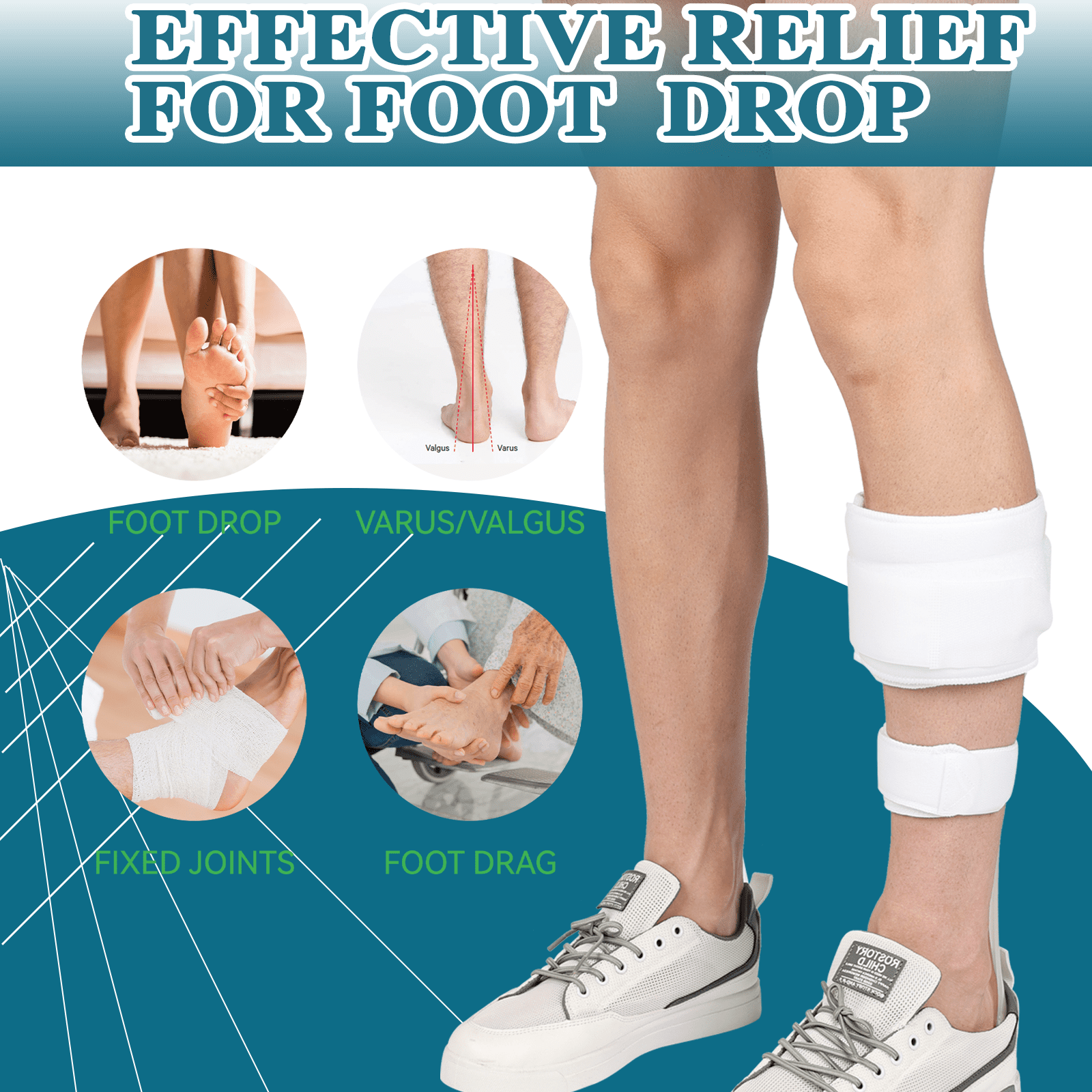 Komzer Ankle Foot Orthosis, Drop Foot Brace for Men and Women with Stroke, MS, Hemiplegia (White, XL/R)