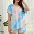 thumbnail image 2 of Smilooen Tie Dye Womens Pajama Sets Short Sleeve 2 Piece PJ Sets Women Summer Loungewear with Pockets, S-2XL, 2 of 7