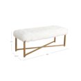 thumbnail image 2 of Faux fur Upholstered Rectangular Bench with Crossed Metal Base, White and Gold- Saltoro Sherpi, 2 of 8