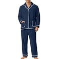 thumbnail image 2 of Vetsdori Mens Warm Fleece Pajamas Sets Comfy Pockets Homewear Long Sleeve Collar Button Shirts and Pants 2 Pieces Stylish Plain Casual Loungewear for Men, 2 of 9