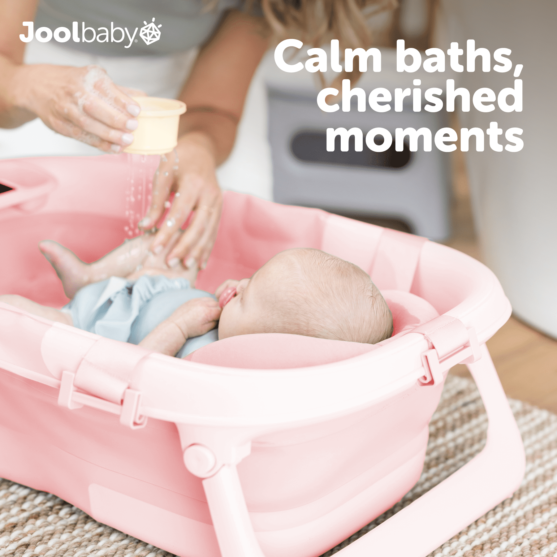 Jool Baby Fold ‘n Store Baby Bathtub – 3 Stage Collapsible Bather for Easy Storage, Portable for Travel – Built-in Thermometer (Pink)