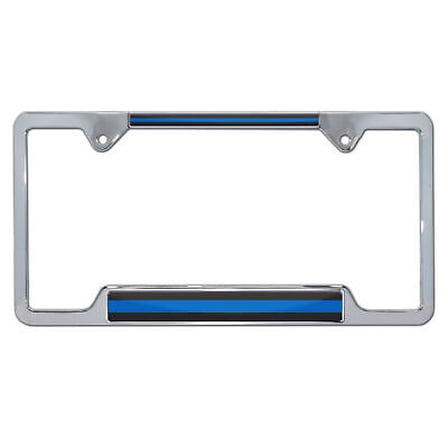 Police "Thin Blue Line" Metal License Plate Frame - Open Version