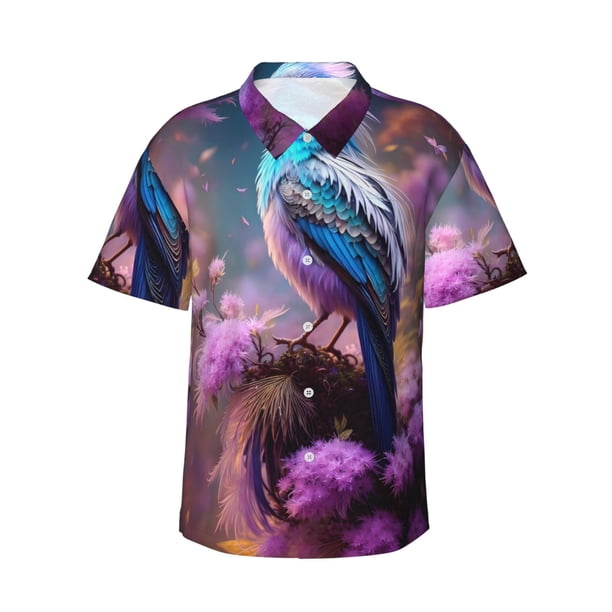Fotbe Beautiful Flower Blue Bird Camisa Hawaiana para Hombre Unisex – Camisa Casual de Verano con Botones de Manga Corta de Algodón y Lino,3X-Large